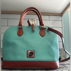 Dooney & Bourke Green and Blue Satchel with Leather Accents